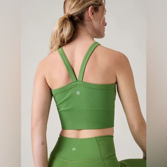 NWT New ATHLETA Aurora High Neck V Back Ribbed Crop Tank Baja Green S - Picture 2 of 7